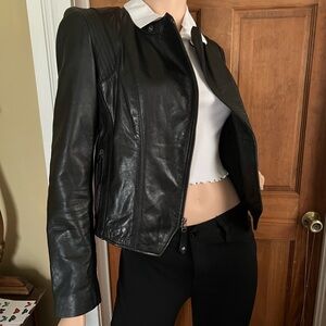 Marc New York Andrew Marc Fitted Black Leather Jacket